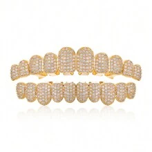 THATBOY 1 PC Hip Hop Cubic Zirconia Teeth Grills 10 Teeth Top Bottom Grills Dental Mouth Punk Tooth Caps Cosplay Rapper Jewelry - Multicolor - View 22