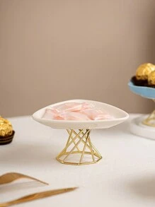 1pc Metal & Ceramic Combination Pedestal Fruit Bowl/Tray, Multi-Color, Minimalist Modern Style, Home Dessert Plate, Suitable For Halloween, Christmas, Wedding, Party, Afternoon Tea - Multicolor - View 13