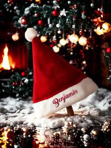 1pc Custom Name Gift Hat, Personalized Santa Claus Hat, Customized With A Name Embroidered- Infant, Kid Hat, Custom Baby Santa Hat, Personalized Pompom Santa Long Tail Cap, Holiday Hat, Holiday Gift Ideas, Santa Claus, Decorations, Props, Day Gift, Family Day Gift, Birthday Gift, Anniversary Gift, Wedding Gift, Valentine Gift, Unique Gift For Him/Her, Gift For Mom/Dad Back To School Winter Gift Ideas Boy Girl Valentine's Day - Red - View 4