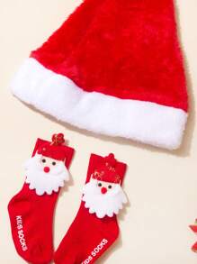Children Christmas Hat + Christmas Socks Set Children Christmas Decoration Christmas Gift For 2-4 Years Old, Kid Xmas Gift,Children Hat,Boys And Girls Universal, Girl Fall Dress Red Accessories Children Christmas Photography Props Santa Claus Socks Santa Claus Hat - Multicolor - View 7