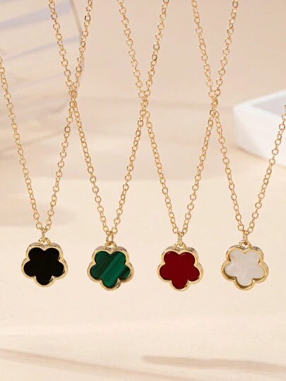 1 件欧美时尚五叶草吊坠项链，精致花卉项链适合女性日常佩戴