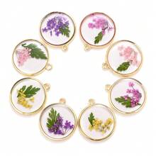 3 chiếc 20mm hợp kim kẽm hoa khô thật mặt dây chuyền, DIY nhựa vòng cổ bông tai đồ trang sức phụ kiện - Nhiều màu - Xem 2