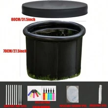 Tina de baño de hielo de 70*80CM, tina de inmersión en agua fría, terapia de agua fría para recuperación, bañera de hielo portátil inflable para atletas con tapa para uso al aire libre - Negro - Ver 9