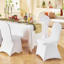 50Pcs White Stretch Spandex Folding Chair Covers, Universal Fitted Chair Cover, Removable Washable Protective Slipcovers, For Wedding, Holiday, Banquet, Party, Celebration, Dining, Christmas Decor - 白色 - 查看 8