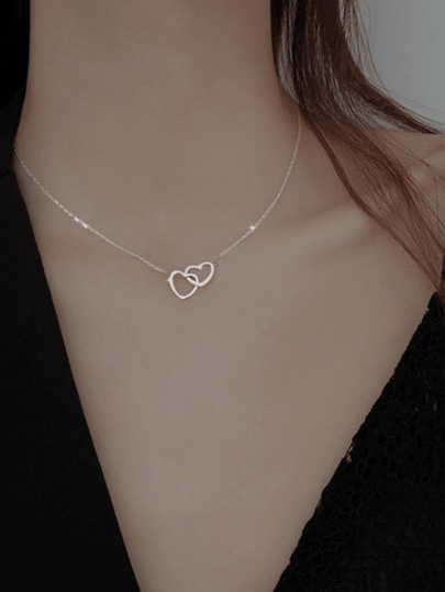 1 pièce Collier pendentif minimaliste en argent en forme de cœur double anneau, convient pour la Saint-Valentin, le port quotidien, les rendez-vous, les anniversaires, les mariages, les fêtes (éviter le contact avec l'eau)