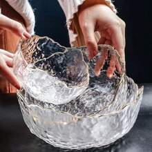 3pcs/Set Golden-Edged Glass Salad Bowl, Glass Bowl Set, Suitable For Home Kitchen Restaurant, Kitchenware, Tableware Accessories School Supplies,Christmas Gift