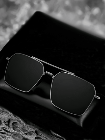 1pc Men's Black Polarized Metal Fashion Glasses, Ideal Gift For Halloween, Christmas, Birthday, Father's Day