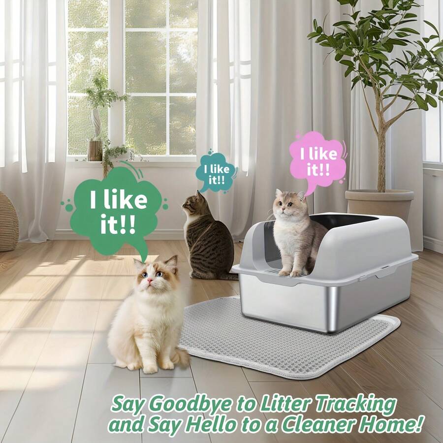 Stainless Steel 20L Enclosed Pet Cat Litter Box With Mat Litter Box For