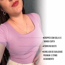 Women's Cropped Blouse Short Sleeve U-Neck Ribbed Ribbed Summer - 藍色 - 查看 2