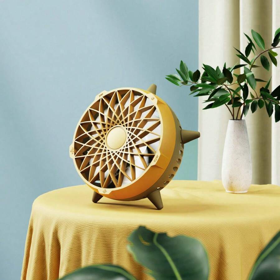 1PCS Small Smart Desk Fan , Multifunctional Portable Mini Gravity Sensor Fan ,Smart Home Gadgets, Fan Colors RGB Light Display 3 Speeds  USB Rechargeable For School Home Kitchen Office  Bedroom-Yellow/Grey - 黃色 - 查看 1
