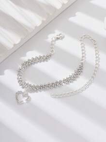 Fashionable Elegant Rhinestone Heart Charm Anklet