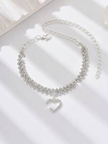 Fashionable Elegant Rhinestone Heart Charm Anklet