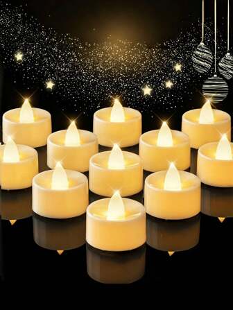 6/12/24pcs Set Flameless LED Candles, Warm White Tea Lights For Halloween & Christmas Decor, Wish Making
