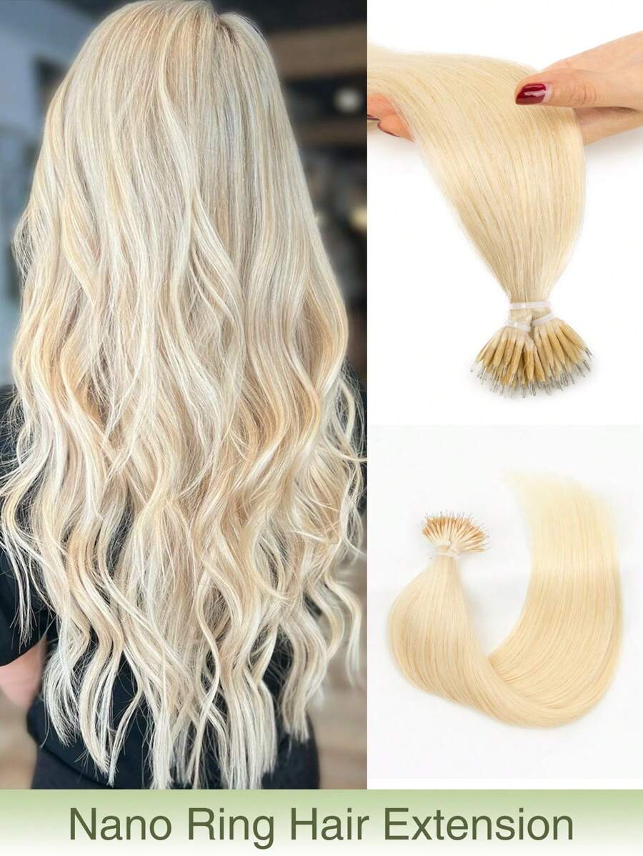 12-22 Inch Nano Ring Real Human Hair Extensions, Smooth Straight Remy Human Hair, Nano Tip Hair Extensions, For Women