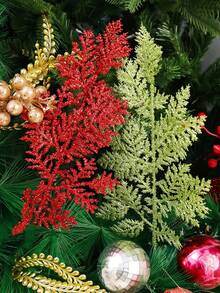 MEHELANY 10/5/1pc Artificial Faux Cedar Branches, Green Artificial Cedar Sprigs-Artificial Glitter Fern Leaf-Faux Cedar Pine Stems Picks For DIY Garland Wreath Christmas Embellishing Home Garden Decoration, Xmas Tree Decor, Make Christmas Wreath, Christmas Tree, Decorate Indoor Kitchen Fireplace, Outdoor Garden Fence, Party Decor - Green - View 4