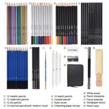 144Pcs Sketching & Drawing Pencils Art Kit,Professional Drawing Art Tool Kit CharcoalGraphiteWatercolorMetallicColored Drawing Pencils Set For Artists,Beginners,Adults,Kids,Teens - 如圖所示 - 查看 5