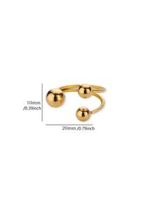 不对称珠不锈钢戒指 男女款 开口可调节 金色粗圆球戒指 简约防水珠宝 - 金黃色 - 查看 20