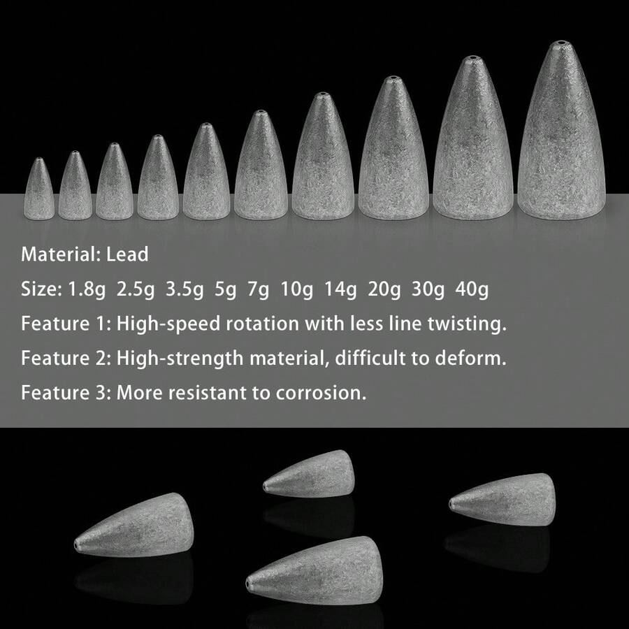 5 quả chì hình viên đạn cho Texas Rig, chì chìm hình viên đạn cho mồi câu cá - Xám - Xem 1