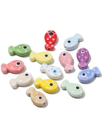5pcs/Pack Beautiful Handcrafted Ceramic Double-Sided Polka Dot Fish Beads For DIY Bracelet, Necklace, Pendant, Jewelry Making Accessories