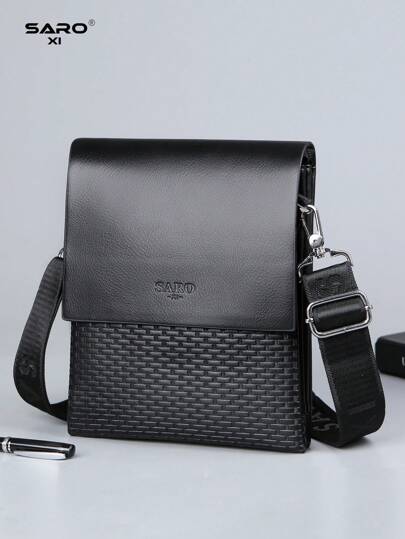 saroxi 1 st minimalistisk PU herraxelväska, svart/brun, multifunktionell axelväska för vardagsbruk, pendling, present till pojkvän