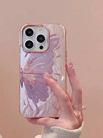 Apple Daisy Compatible With IPhone 15 Pro Max/14 Pro Electroplated Silver/Gold Butterfly Protective Case With Full Coverage Silicon Material, Shockproof And Sleek Design; Compatible With IPhone 13 Pro/12 Models Waterproof Anti-Fall Scratch Resistant