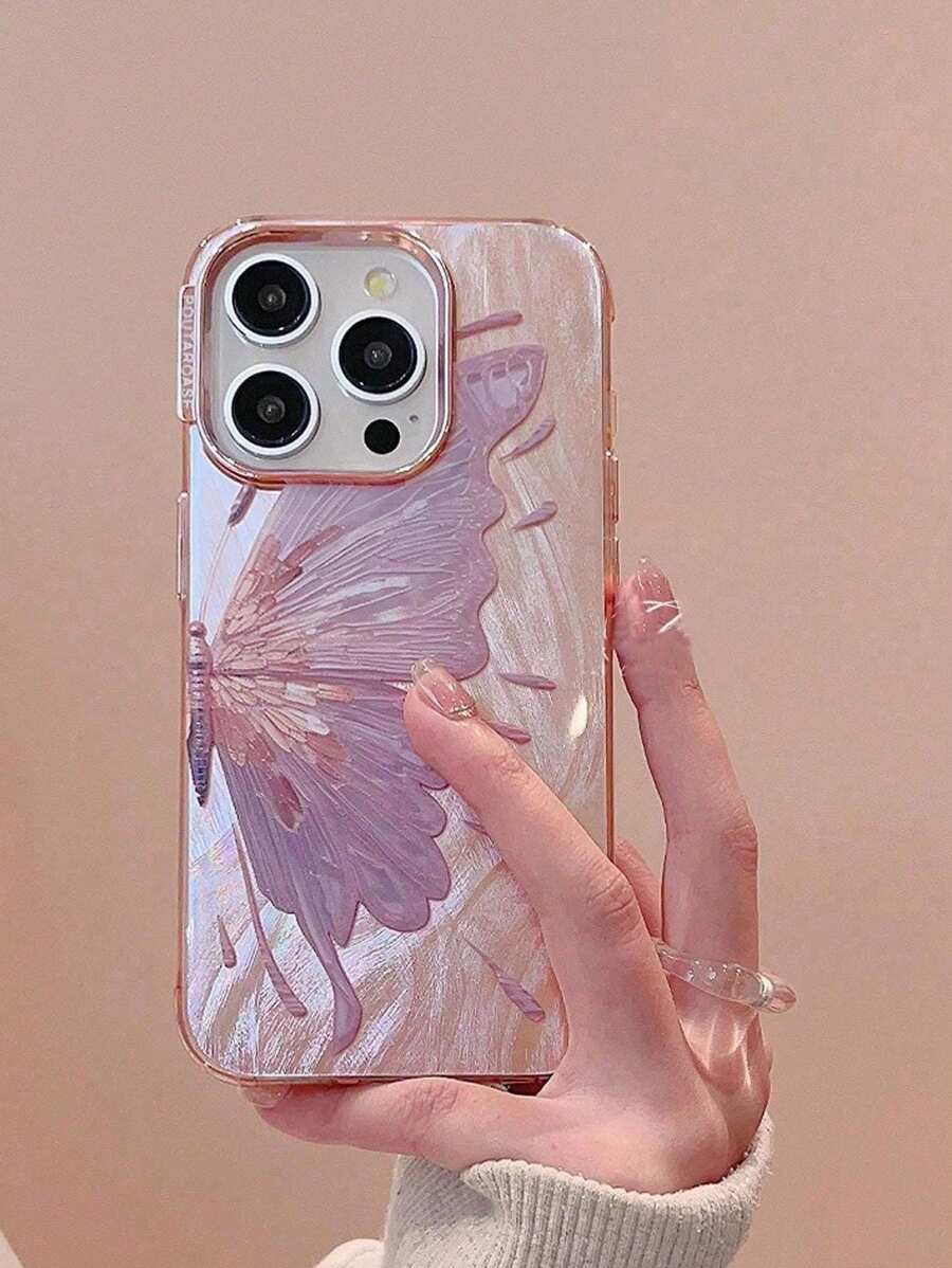 Funda protectora compatible con iPhone 15 Pro Max/14 Pro, de material de silicona electrochapada en plata/oro con diseño de mariposa que cubre por completo y es a prueba de golpes, con diseño delgado; compatible con modelos iPhone 13 Pro/12