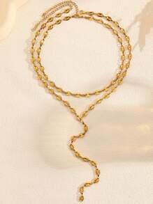 2pcs Coffee Bean Shaped Pendant Necklace With Stainless Gold Plating Y-Shaped Chain Necklace Fashionable Minimalist Style Suitable For Men Women Daily Wear - Gold - View 3