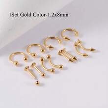 12 件/套 手术钢 银色 镀金 黑色 彩虹 耳鼻眉唇钉 基本穿孔首饰套装 8 毫米 - 套裝 - 查看 7