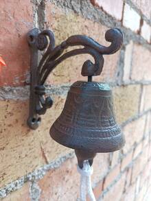 1 件欧洲复古铸铁工艺铁艺门铃壁饰手摇铃，适用于花园庭院酒吧装饰 - 鏽棕色 - 查看 3
