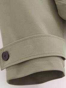 女式休闲军绿色前扣连帽风衣，秋季 - 軍綠色 - 查看 6