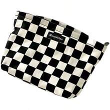 Trousse de toilette de style coréen haut de gamme noir et blanc à damier, grand sac de rangement imperméable avec grande capacité, sac de toilette portable à damier - Noir - Voir 8