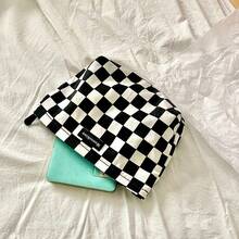 Trousse de toilette de style coréen haut de gamme noir et blanc à damier, grand sac de rangement imperméable avec grande capacité, sac de toilette portable à damier - Noir - Voir 3