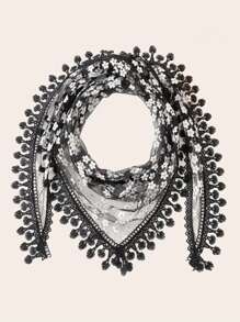 1 chiếc khăn choàng tam giác ren tua rua khoét lỗ hình hoa trơn dành cho nữ, nhẹ và thoáng khí cho mùa xuân/hè/thu, phụ kiện thời trang - Nhiều màu - Xem 4