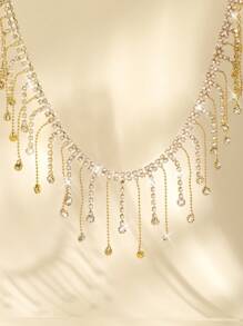 1pc Women Rhinestone Decor Necklace, Jewelry For Party, Wedding And Formal Occasions - Yellow Gold - View 1