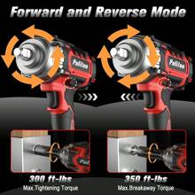 PULITUO 20V Impact Wrench Gun 1/2 Inch 350 Ft-Lbs Max Torque With 3.0Ah Battery Fast Charger LED Light 4 Sockets Tool Bag Home DIY Furniture Repair Christmas Birthday Gift - 紅色 - 查看 2