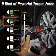 PULITUO 20V Impact Wrench Gun 1/2 Inch 350 Ft-Lbs Max Torque With 3.0Ah Battery Fast Charger LED Light 4 Sockets Tool Bag Home DIY Furniture Repair Christmas Birthday Gift - 紅色 - 查看 4