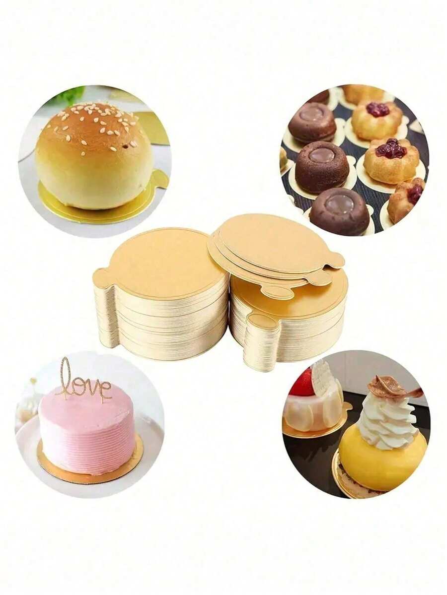 20/50/100pcs Mini Round Cake Boards, Gold Mousse Dessert Stands