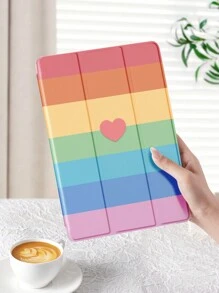1pc Colorblock Heart Pattern Flat Protective Case, Compatible With IPad 10.2 Inch, Compatible With IPad Pro 11 2021/2020/10th Gen, Compatible With IPad Mini 4/5/6, Compatible With Samsung Galaxy Tab A8 10.5 Inch 2022, Compatible With Huawei Matepad 10.4/Tab, Compatible With Xiaomi, Pencil Slot, Auto Sleep/Wake Support