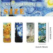 12pcs Artistic Magnetic Bookmarks Featuring World Famous Paintings By Van Gogh & Monet - Ideal For School, Office, And Art Lovers - Made Of Paper Back To School - Multicolor - View 2