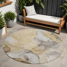 HomeRoots 8' Round Brown Round Abstract Washable Non Skid Indoor Outdoor Area Rug