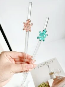 1 Peça Canudo de Vidro Tartaruga Cartoon, Canudo de Vidro Dobrado Cabeça de Tartaruga do Mar Colorido Cartoon, Transparente, para Smoothie de Gelo, Chá, Suco, Leite, Bebida Fria de Festa, Reutilizável, de Volta às Aulas, Suprimentos Escolares - Palha De Vidro De Pequena Tartaruga Dos Desenhos Animados - Visão 4