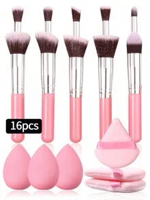 Bộ cọ trang điểm mini 16/10/6/3 chiếc, bao gồm cọ phấn, cọ má hồng, cọ tạo khối, cọ phấn mắt, dụng cụ làm đẹp đa năng; Bộ 6 bông mút mềm, bông phấn nở ra khi ướt, không thấm phấn, Bộ cọ, Bộ cọ trang điểm, Bộ cọ trang điểm, Bộ trang điểm hoàn chỉnh, Bộ cọ trang điểm, Bộ trang điểm hoàn chỉnh, Bộ cọ, Bộ cọ trang điểm, Bộ quà tặng trang điểm, Bộ - Hồng - Xem 8