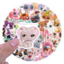 55 件 LPS Littlest Pet Shop 贴纸包，彩色乙烯基贴纸，适用于水瓶、电脑、滑板、手机、笔记本，防水可爱贴纸，适合青少年、女孩、男孩的宠物贴纸 - 彩色 - 查看 2