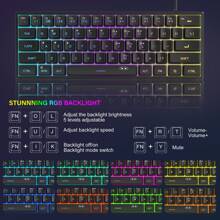 MageGee TS91 60% Compact Wired Keyboard 61 Keys RGB Backlight Small Portable Office Computer Membrane Keyboard For Windows Tablet Laptop Gamer Black