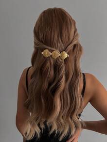 1 件复古珍珠和贝壳镶嵌发夹，女士时尚金属发饰 - 金黃色 - 查看 9