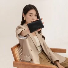 Customized Letters 1PC Classic Men Women Pebble PU Leather Mini Wallet Personalized Name Coin Purse Ultra-Thin Zipper Short Change Bag Purse Small Organizer Card Bag,New Year Glamour - Coffee Brown - View 2