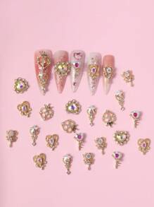 1box Cute And Sweet Pink Butterfly Heart Rhinestones Nail Jewelry Sets - Nail Art Jewelry Sets And Nail Technique Supplies That Nail Artists Must Have For Women And Girls Diy Glamorous Nail Art Decorations, Explore The Charm Of Nails