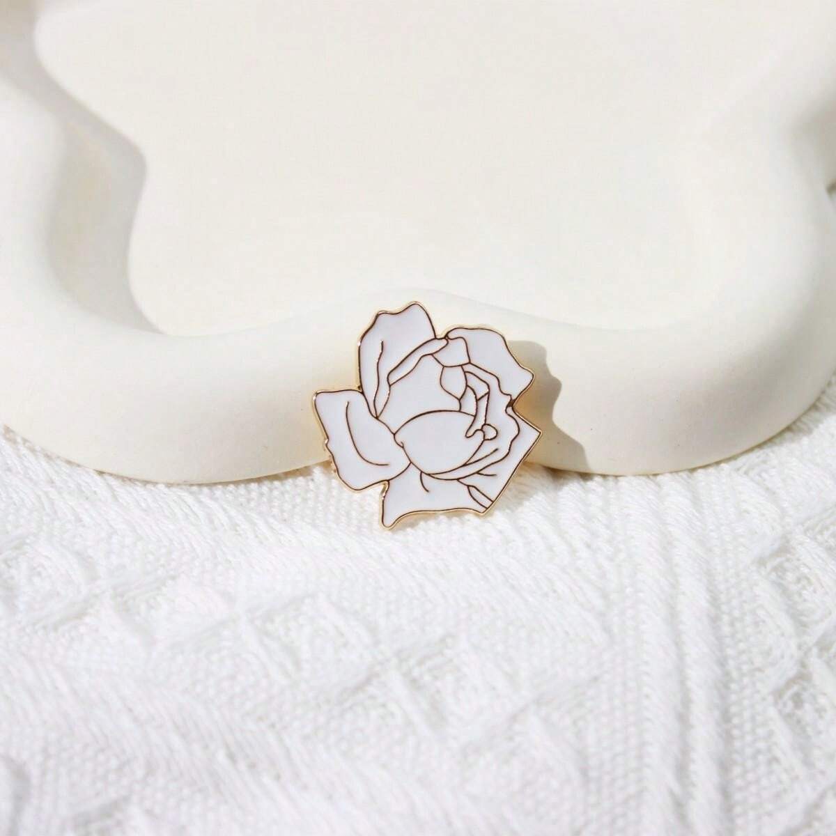 1pc White Rose Flower Brooch, Cute Japanese Style Metal Badge Lapel Pin