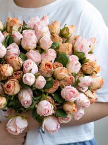 1 peça/2 peças/3 peças/4 peças/5 peças/6 peças de rosas artificiais rosa, rosas artificiais de flores secas, rosas artificiais para decoração de casa, estilo nórdico, 7 flores de simulação de cabeça de rosa pequena, plantas artificiais verdes, decoração de buquê de rosas estilo boêmio de outono em estilo de fazenda