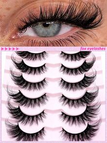 7 Pairs Asiteo New Fluffy Soft Fox Eye Lashes, Cat Eye Shape, Flared Ends, Natural & Lengthening, Faux Mink Eyelashes, Suitable For Vacation Wear - 眼尾拉長款 - 查看 4